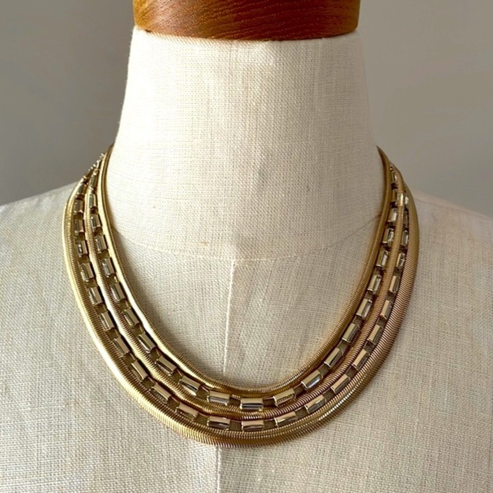 Anne Klein Gold Multi-Row Statement Necklace